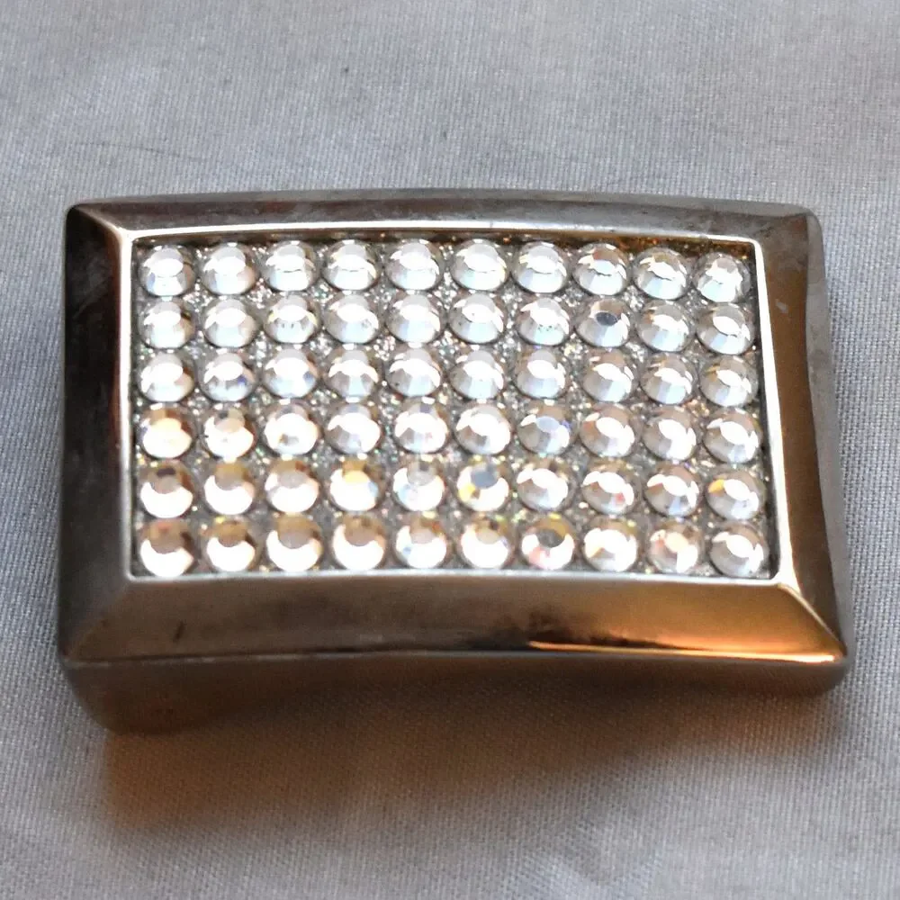 Vintage‎ Belt Buckle Small Women's Unisex Clear Rhinestones Sparkling Shiny Gift
